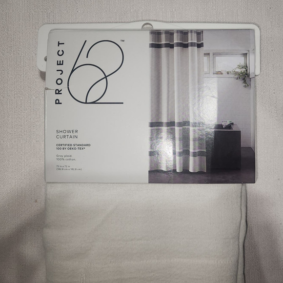 project 62 shower curtain 100% cotton 72 x72 gray plaid - Picture 2 of 6